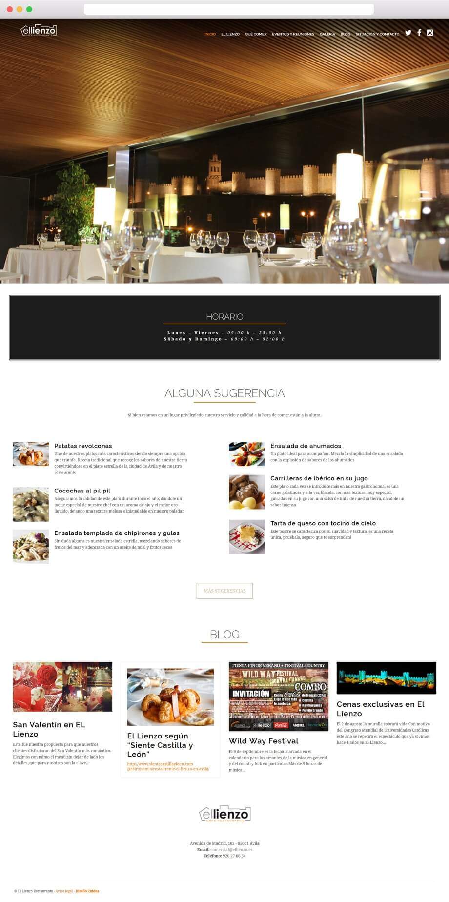 Página web para Restaurante El Lienzo