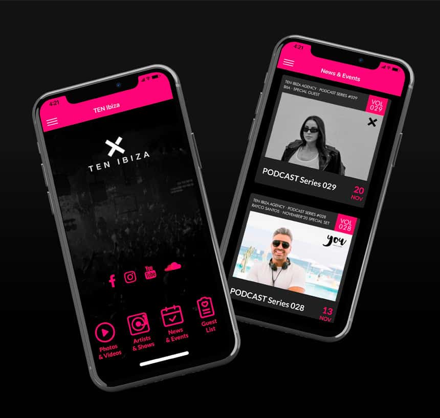 App móvil Android e iOS TEN Ibiza Agency